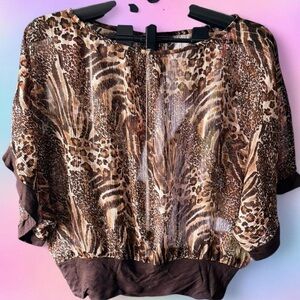 Sugar 17 Brown Animal Print Dolman Blouse